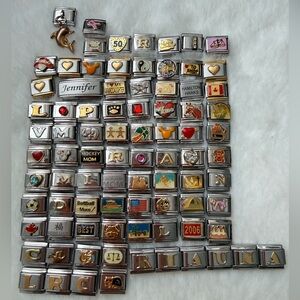 Vintage Y2K Italian Charm Bracelet Link Charms Stainless Steel stretch Silver